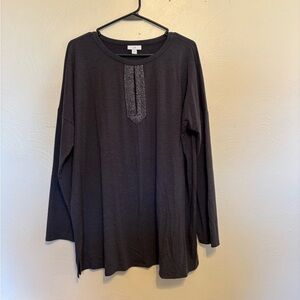 Women's J. Jill Gray Beaded Flagstone Blouse Top Size L